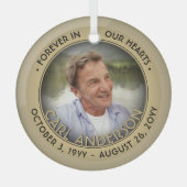 任意の文字1フォトメモリアルブラックと金ゴールドフォイルフェイク ガラスオーナメント (正面)