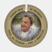 任意の文字1フォトメモリアルブラックと金ゴールドフォイルフェイク ガラスオーナメント (裏面)