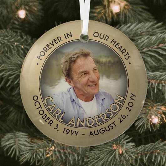 任意の文字1フォトメモリアルブラックと金ゴールドフォイルフェイク ガラスオーナメント