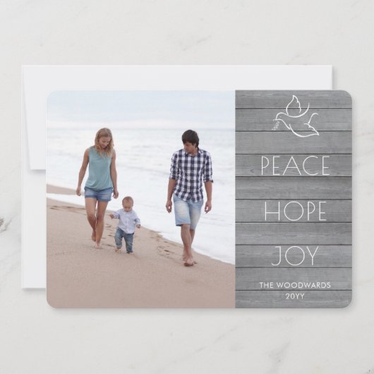 任意の文字1写真モダン鳩の平和ホープ喜び木材 シーズンカード (正面)