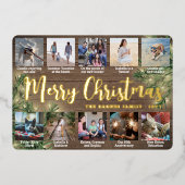 任意の文字10フォトコラージュ木材、緑とライト 箔シーズンカード (正面)