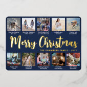 任意の文字10 Photo Collageネイビーブルークリスマス 箔シーズンカード (正面)