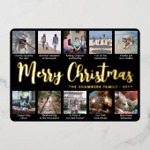 任意の文字11フォトクリスマスコラージブラックエレガント 箔シーズンカード (正面)