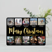 任意の文字11フォトクリスマスコラージブラックエレガント 箔シーズンカード (立ち正面)