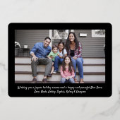 任意の文字11フォトクリスマスコラージブラックエレガント 箔シーズンカード (裏面)