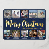 任意の文字11フォトコラージュシンプルのネイビーブルー&金ゴールド 箔シーズンカード (正面)