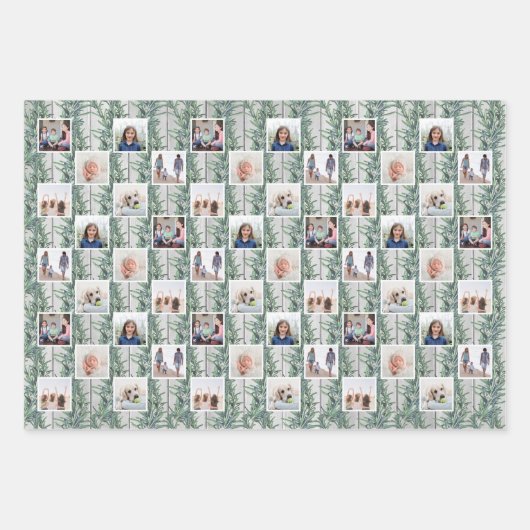 任意の文字12フォトコラージファームハウスウッドクリスマス ラッピングペーパーシート (正面3)