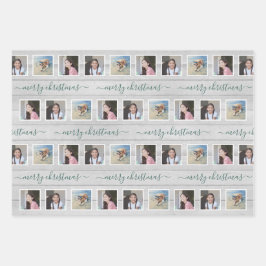 任意の文字12フォトコラージファームハウスウッドクリスマス ラッピングペーパーシート