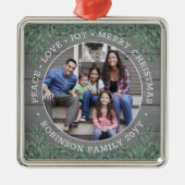 任意の文字1 Photo Peace Love Joy 素朴 Wood メタルオーナメント (正面)