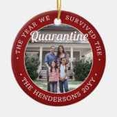 任意の文字2おもしろい写真Covid検疫赤い白 セラミックオーナメント (正面)