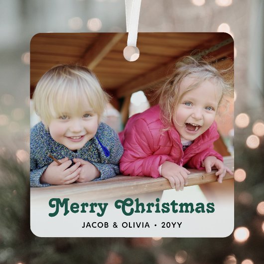 任意の文字2フォトグリーンレトロタイポグラフィシンプル メタルオーナメント