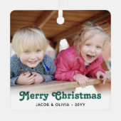 任意の文字2フォトグリーンレトロタイポグラフィシンプル メタルオーナメント (正面)