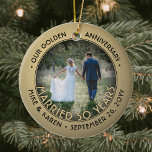 任意の文字2フォトゴールデン結婚50周年 セラミックオーナメント<br><div class="desc">楽し祝い50周年を迎え結婚てカスタム2枚の写真「50年」の黒と金ゴールドの周りのセラミックオーナメントと結婚した共に。このテンプレート上のすべての文字と画像シンプルは、パーソナライズする違うために前面と背面で同じまたは可能である。(IMAGE & 文字デザイン TIPS: 1)文言の位置を調整するには、最初または最後に宇宙を追加する。2)写真を正確に中央に配置するには、Zazzleのウェブサイトにアップロードする前に正方形の形にトリミングする。 デザインはフェイク金ゴールドホイル縁ど、スタイリッシュヴィンテージアートのスタイルタイポグラフィ、カップルの名前と日付、あなたの選択の2つの写真を備えている。この&モダンのユニーク記念結婚品は、クリスマスの家庭の装飾にエレガントtouchを追加する。金ゴールドは金属箔ではなく印刷色であることに注意して下さい。50周年おめでとうございます！前面の写真の例はTim Staggeによる(UnsplashのSource: @tim_stagge)。</div>