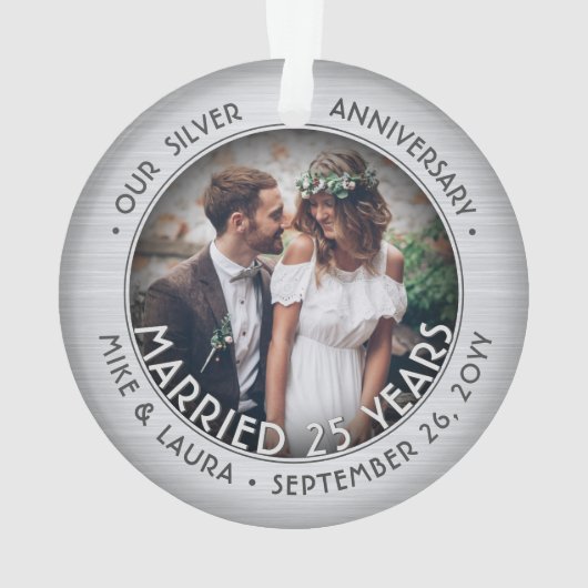任意の文字2フォトシルバー25結婚周年 オーナメント (裏面)