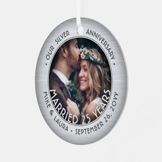 任意の文字2フォトシルバー25結婚周年 メタルオーナメント (正面左)