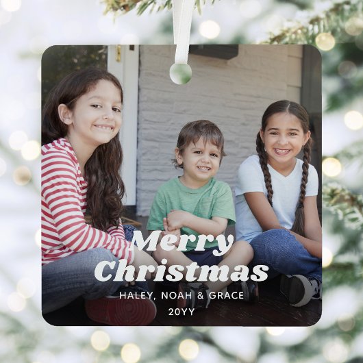 任意の文字2フォトシンプルレトロ白タイポグラフィ メタルオーナメント