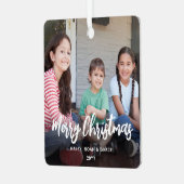 任意の文字2フォトトレンディーブラシ付き白いスクリプト メタルオーナメント (正面左)