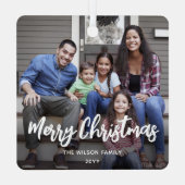 任意の文字2フォトトレンディーブラシ付き白いスクリプト メタルオーナメント (裏面)