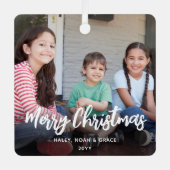 任意の文字2フォトトレンディーブラシ付き白いスクリプト メタルオーナメント (正面)