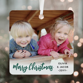 任意の文字2フォトトレンディーブラシ付き緑のスクリプト メタルオーナメント