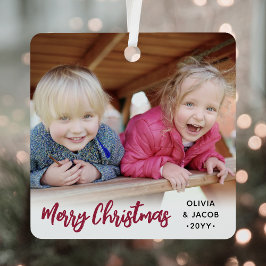 任意の文字2フォトトレンディーブラシ付き赤いスクリプト メタルオーナメント