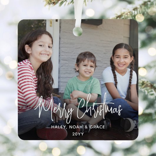 任意の文字2フォトホワモダンイトスクリプトタイポグラフィ メタルオーナメント