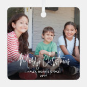 任意の文字2フォトホワモダンイトスクリプトタイポグラフィ メタルオーナメント (正面)