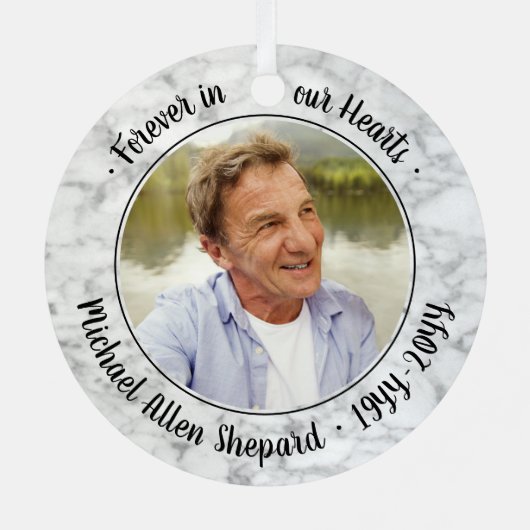 任意の文字2フォトメモリアルエレガントマフェイクーブル メタルオーナメント (裏面)