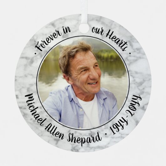 任意の文字2フォトメモリアルエレガントマフェイクーブル メタルオーナメント (正面)