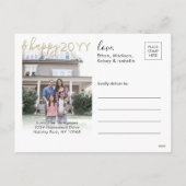 任意の文字2フォトメリークリスマス&ハッピー新年金ゴールド シーズンポストカード (裏面)