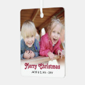 任意の文字2フォトレッドレトロタイポグラフィシンプル メタルオーナメント (正面左)