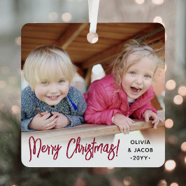 任意の文字2モダンフォトブラシ付きスクリプトフェスティバル赤 メタルオーナメント