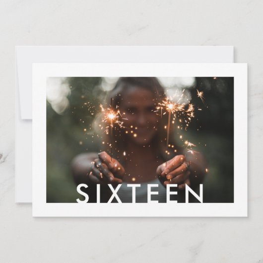 任意の文字2写真モダンミニマル16誕生日 招待状 (正面)