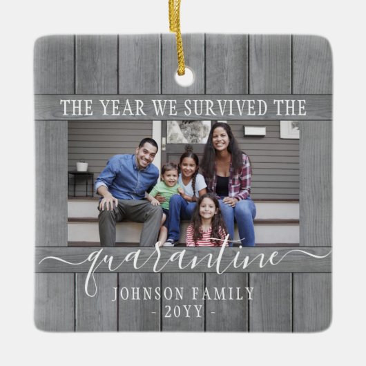 任意の文字2写真生き延びWe検疫木材フェイク セラミックオーナメント (正面)