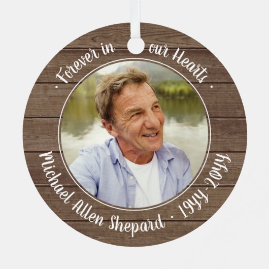 任意の文字2写真記念エレガント素朴フェイク木材 メタルオーナメント (裏面)