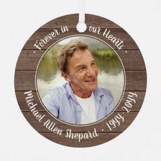 任意の文字2写真記念エレガント素朴フェイク木材 メタルオーナメント (正面)