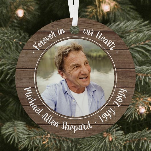 任意の文字2写真記念エレガント素朴フェイク木材 メタルオーナメント