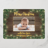 任意の文字2素朴フォトウッド、松&ストリングライト 箔シーズンカード (正面)