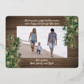 任意の文字2素朴フォトウッド、松&ストリングライト 箔シーズンカード (裏面)