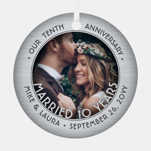 任意の文字2結婚写真10周年記念フェイク錫 メタルオーナメント (正面)
