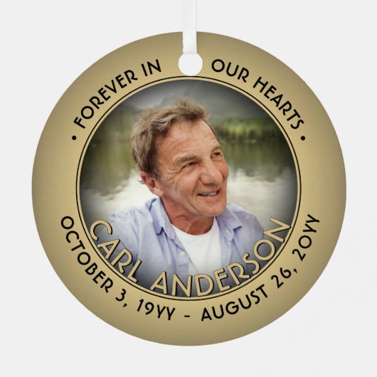 任意の文字2 Photo Memorialブラックと金ゴールドフォイルフェイク メタルオーナメント (裏面)