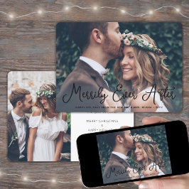 任意の文字2 Photo Newlyweds Merriy 結婚した Black シーズンカード