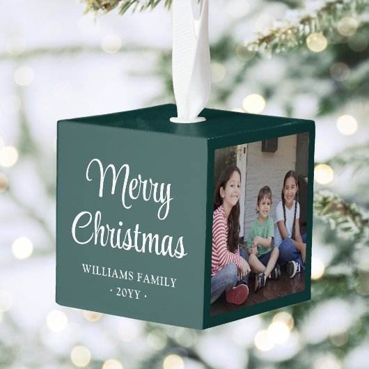 任意の文字3フォトシンプルーモダンミニマリストグリーン キューブオーナメント