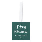 任意の文字3フォトシンプルーモダンミニマリストグリーン キューブオーナメント (正面)