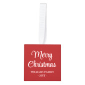 任意の文字3フォトシンプルーモダンミニマリスト赤 キューブオーナメント (正面)