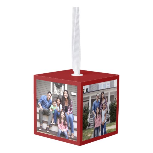 任意の文字3フォトシンプルーモダンミニマリスト赤 キューブオーナメント (裏面アングル)