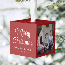 任意の文字3フォトシンプルーモダンミニマリスト赤 キューブオーナメント