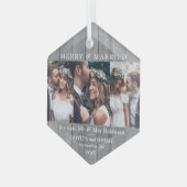 任意の文字3フォトメリー&グ結婚したレイフェイクウッド ガラスオーナメント (正面左)