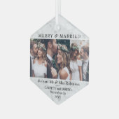任意の文字3 Photo Newlyweds & メリー Marbled結婚した ガラスオーナメント (正面左)