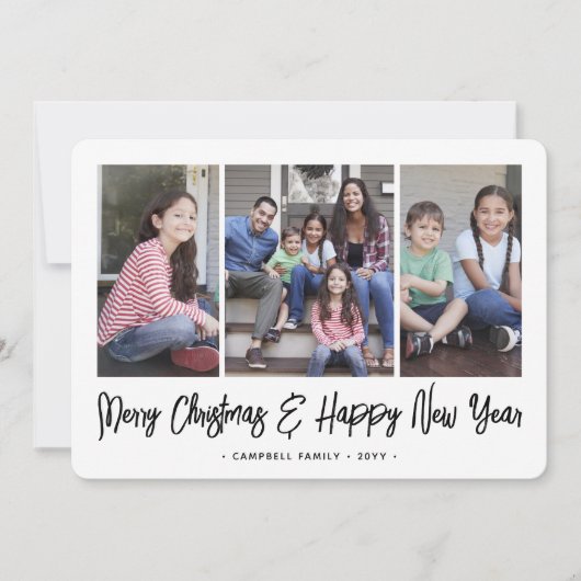 任意の文字4フォトシンプルタイポグラフィブラシ付き黒 シーズンカード (正面)